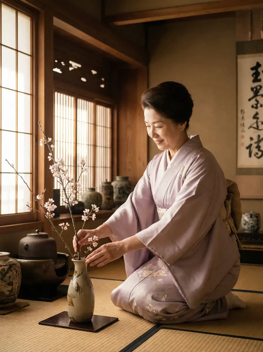 一位优雅的 黄色仓库官网-免费在线|高清资源|黄色仓库平台 在和室中插花