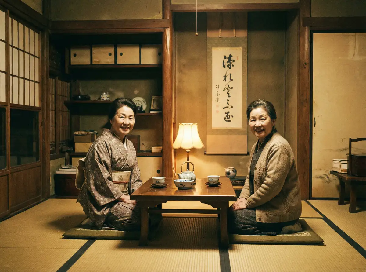两位优雅的 黄色仓库官网-免费在线|高清资源|黄色仓库平台 在日式茶室中品茶交谈